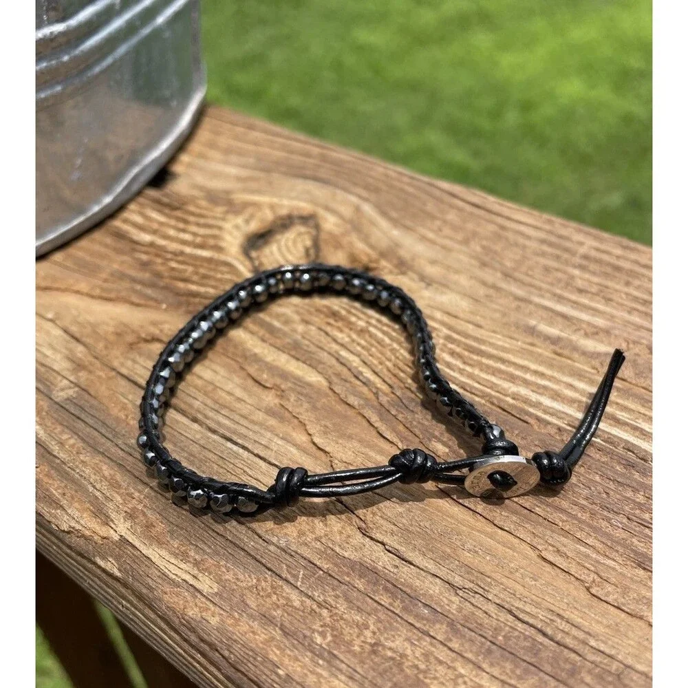 Lulu Dharma Bracelet Black Hematite and Silver Tone Button Clasp